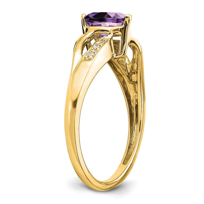 Goldia Solid 14k Yellow Gold Simulated Amethyst and CZ Heart Ring Rings