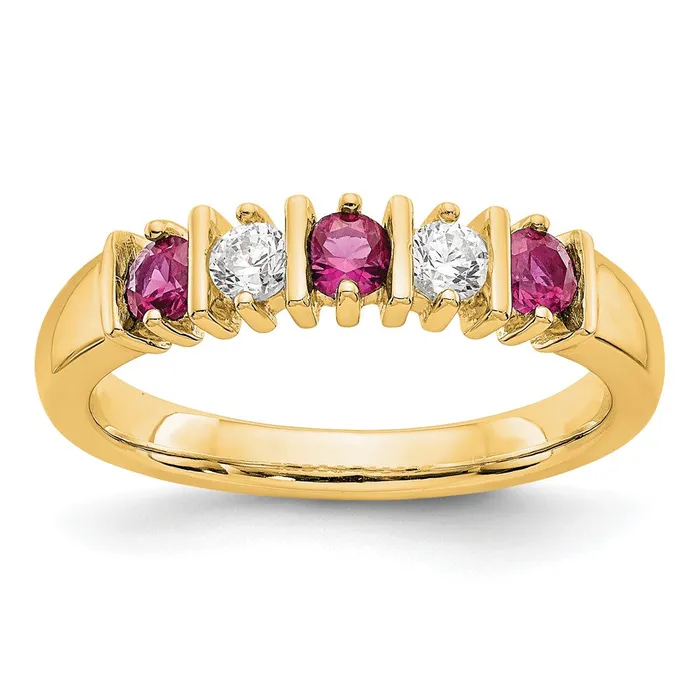 Goldia Solid 14k Yellow Gold Simulated CZ wSimulated Ruby Band Rings