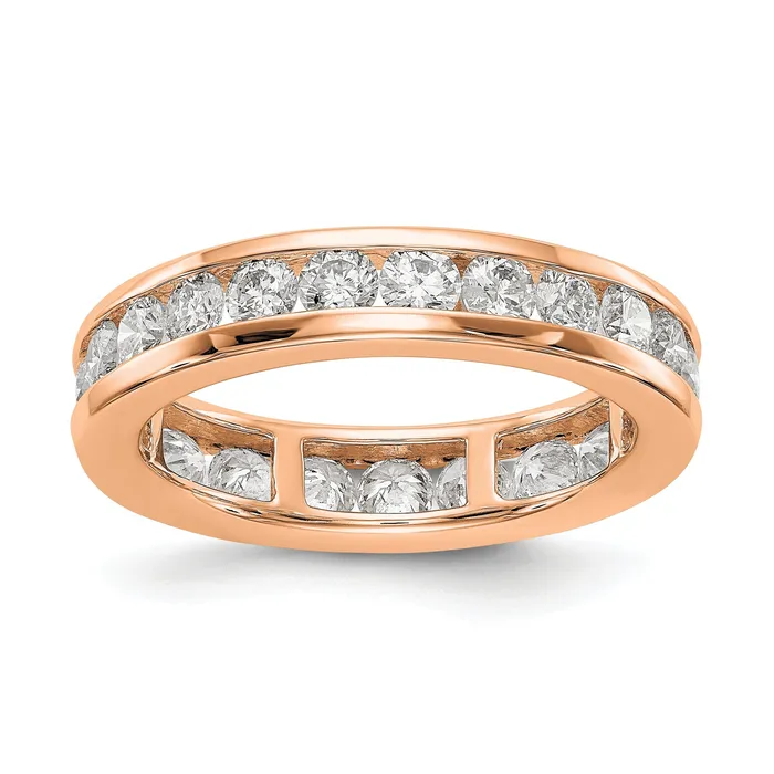 Goldia Solid Real 14k Rose Gold Polished 2ct Channel Set CZ Eternity Wedding Band Ring Rings