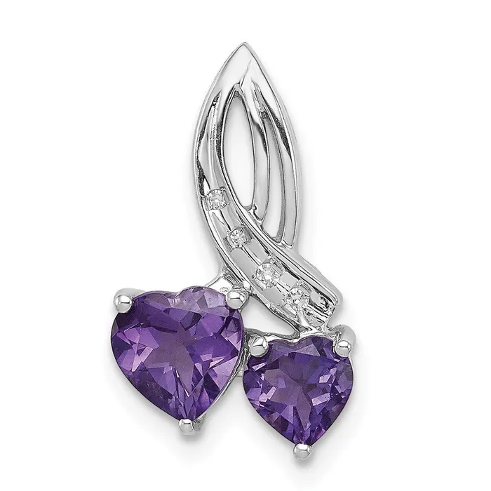 Goldia Sterling Silver RH Plated Diamond and Amethyst Double Heart Chain Slide Necklaces Goldia Sterling Silver RH Plated Diamond and Amethyst Double Heart Chain Slide Necklaces