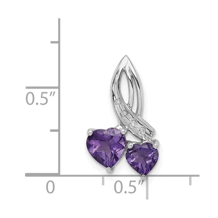 Goldia Sterling Silver RH Plated Diamond and Amethyst Double Heart Chain Slide Necklaces