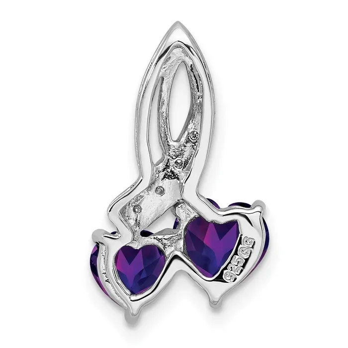 Goldia Sterling Silver RH Plated Diamond and Amethyst Double Heart Chain Slide Necklaces