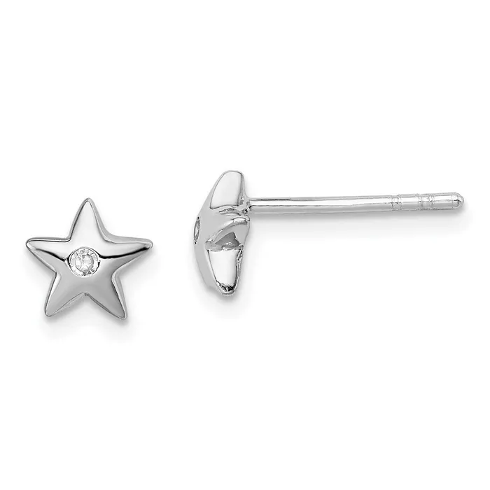Goldia Sterling Silver Rhodium Diamond Star Earrings Earrings