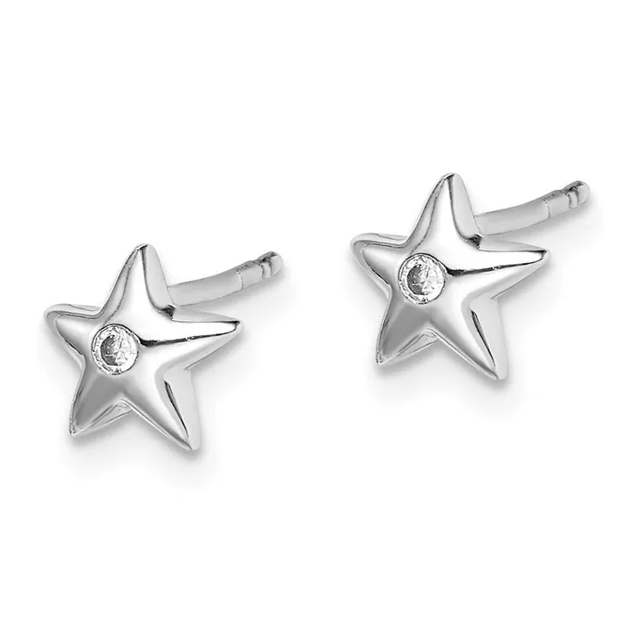 Goldia Sterling Silver Rhodium Diamond Star Earrings Earrings