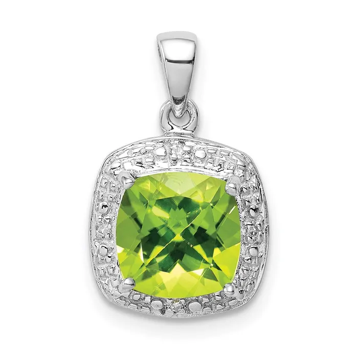 Goldia Sterling Silver Rhodium Plated Peridot and Diamond Pendant Necklaces Goldia Sterling Silver Rhodium Plated Peridot and Diamond Pendant Necklaces