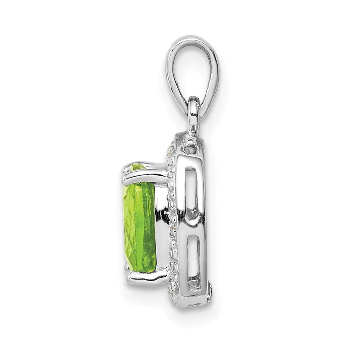 Goldia Sterling Silver Rhodium Plated Peridot and Diamond Pendant Necklaces