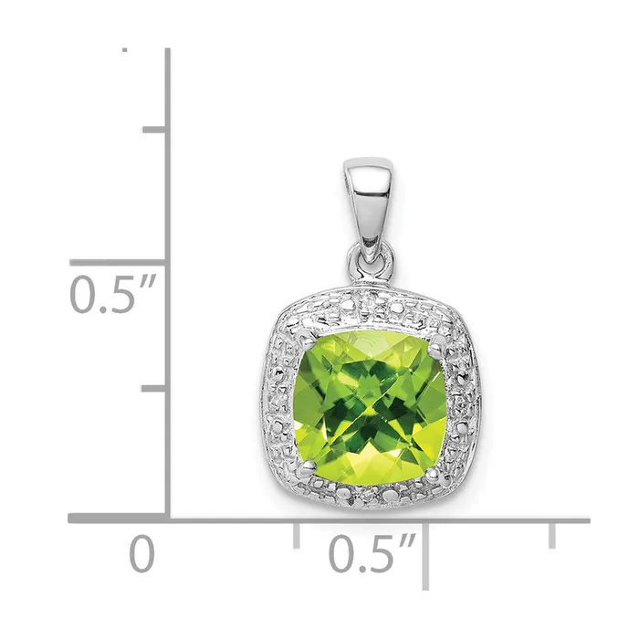 Goldia Sterling Silver Rhodium Plated Peridot and Diamond Pendant Necklaces
