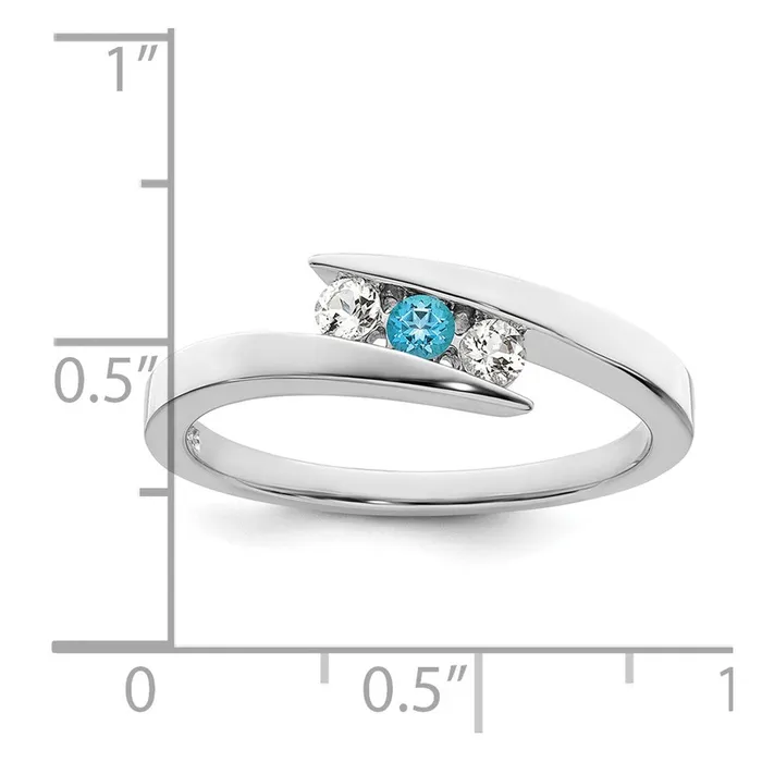 Goldia Survivor Collection Sterling Silver Rhodiumplated White and Blue Swarovski Topaz Circle of Strength Ring Rings