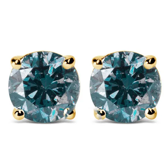 JMS always Earrings Original 14K Yellow Gold 200 Cttw Round BrilliantCut Lab Grown Blue Diamond Classic 4Prong Stud Earrings with Screw Backs VS1VS2 Clarity JMS always Earrings Original 14K Yellow Gold 200 Cttw Round BrilliantCut Lab Grown Blue Diamond Classic 4Prong Stud Earrings with Screw Backs VS1VS2 Clarity