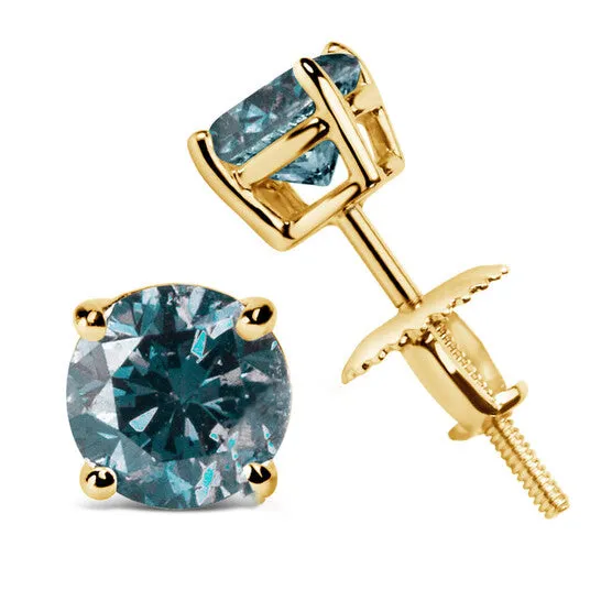 JMS always Earrings Original 14K Yellow Gold 200 Cttw Round BrilliantCut Lab Grown Blue Diamond Classic 4Prong Stud Earrings with Screw Backs VS1VS2 Clarity JMS always Earrings Original 14K Yellow Gold 200 Cttw Round BrilliantCut Lab Grown Blue Diamond Classic 4Prong Stud Earrings with Screw Backs VS1VS2 Clarity