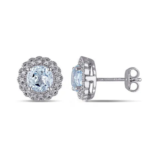 JMS always Earrings Original AMOUR 110 CT TW Diamond and Blue Topaz Halo Stud Earrings In Sterling Silver JMS always Earrings Original AMOUR 110 CT TW Diamond and Blue Topaz Halo Stud Earrings In Sterling Silver