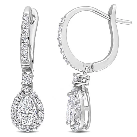 JMS always Earrings Original AMOUR 1 38 CT DEW Created Moissanite Teardrop Halo Drop Earrings In Sterling Silver JMS always Earrings Original AMOUR 1 38 CT DEW Created Moissanite Teardrop Halo Drop Earrings In Sterling Silver