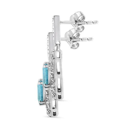 JMS always Earrings Original Haus of Brilliance 925 Sterling Silver 7x5MM Emerald Shape Blue Topaz Accent Art Deco Halo Style Drop and Dangle Earring JMS always Earrings Original Haus of Brilliance 925 Sterling Silver 7x5MM Emerald Shape Blue Topaz Accent Art Deco Halo Style Drop and Dangle Earring