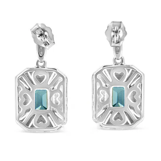 JMS always Earrings Original Haus of Brilliance 925 Sterling Silver 7x5MM Emerald Shape Blue Topaz Accent Art Deco Halo Style Drop and Dangle Earring JMS always Earrings Original Haus of Brilliance 925 Sterling Silver 7x5MM Emerald Shape Blue Topaz Accent Art Deco Halo Style Drop and Dangle Earring