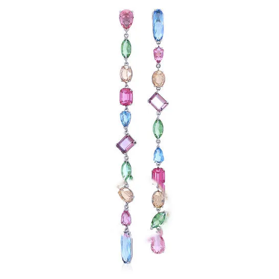 JMS always Earrings Original Swarovski Light Multicolored Rhodium Plated Gema Long Drop Earrings JMS always Earrings Original Swarovski Light Multicolored Rhodium Plated Gema Long Drop Earrings