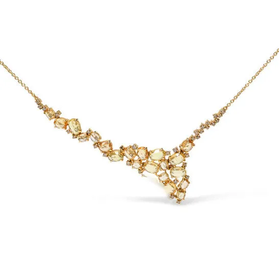 JMS always Necklaces Original 18K Yellow Gold 12 Cttw Brown Diamond and MultiSize Oval Yellow Sapphire Cluster Cascade Station Necklace Brown SI1SI2 JMS always Necklaces Original 18K Yellow Gold 12 Cttw Brown Diamond and MultiSize Oval Yellow Sapphire Cluster Cascade Station Necklace Brown SI1SI2
