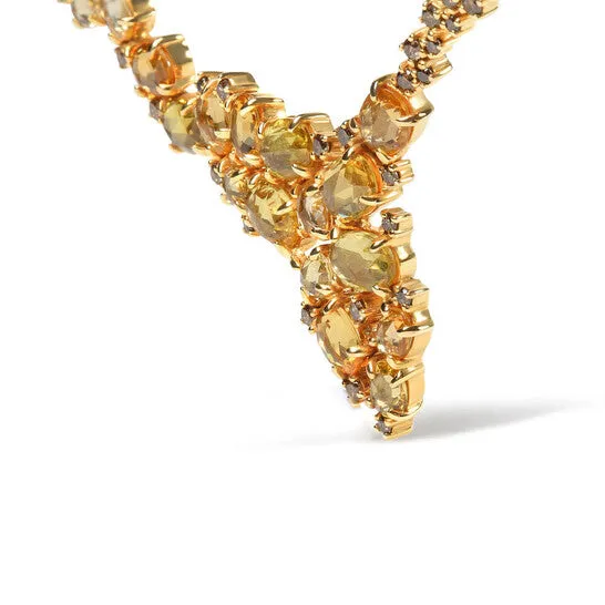 JMS always Necklaces Original 18K Yellow Gold 12 Cttw Brown Diamond and MultiSize Oval Yellow Sapphire Cluster Cascade Station Necklace Brown SI1SI2 JMS always Necklaces Original 18K Yellow Gold 12 Cttw Brown Diamond and MultiSize Oval Yellow Sapphire Cluster Cascade Station Necklace Brown SI1SI2