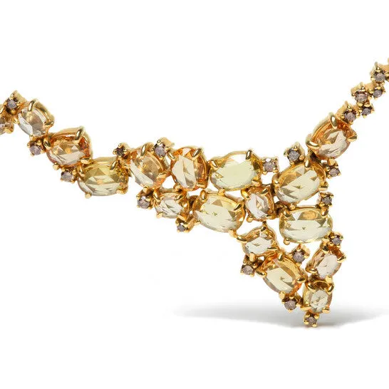 JMS always Necklaces Original 18K Yellow Gold 12 Cttw Brown Diamond and MultiSize Oval Yellow Sapphire Cluster Cascade Station Necklace Brown SI1SI2 JMS always Necklaces Original 18K Yellow Gold 12 Cttw Brown Diamond and MultiSize Oval Yellow Sapphire Cluster Cascade Station Necklace Brown SI1SI2