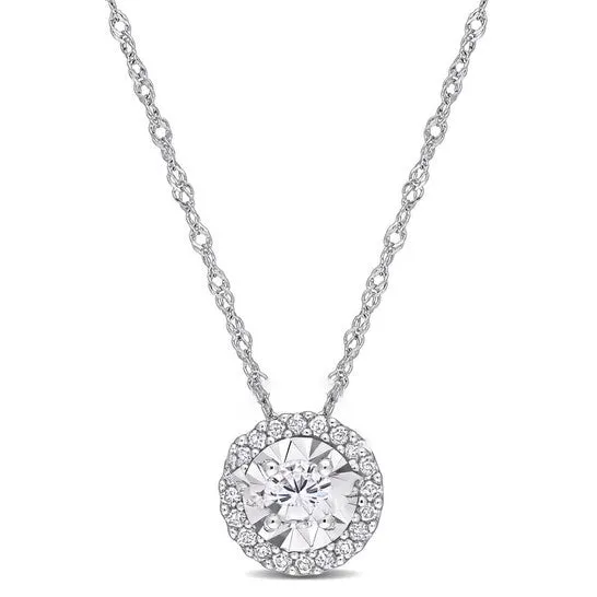JMS always Necklaces Original AMOUR 14 CT TW Diamond Halo Pendant with Chain In 10K White Gold JMS always Necklaces Original AMOUR 14 CT TW Diamond Halo Pendant with Chain In 10K White Gold