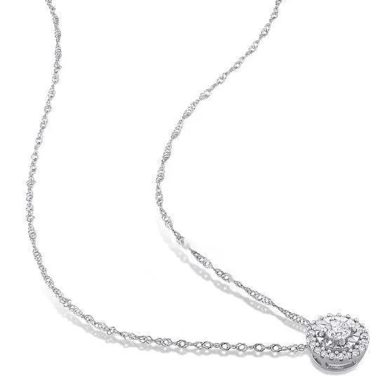 JMS always Necklaces Original AMOUR 14 CT TW Diamond Halo Pendant with Chain In 10K White Gold JMS always Necklaces Original AMOUR 14 CT TW Diamond Halo Pendant with Chain In 10K White Gold