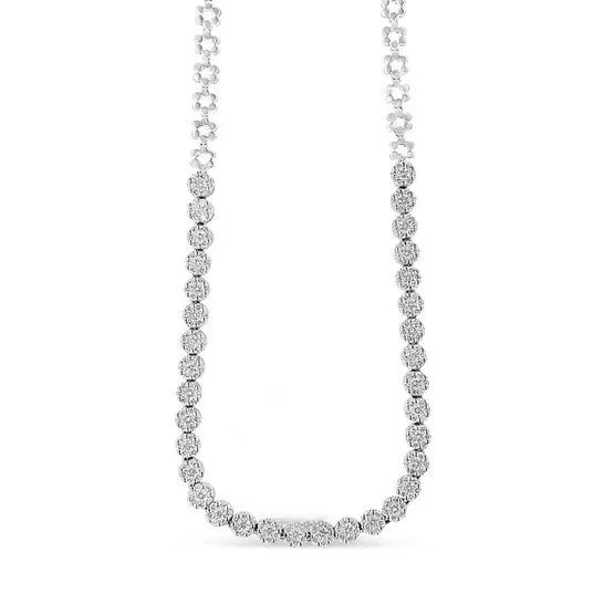 JMS always Necklaces Original IGI Certified 14K White Gold 80 Cttw Pave Set RoundCut Diamond Cluster Graduating Riviera Statement Necklace HI Color I1 Clarity