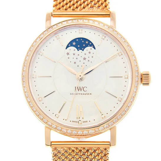 JMS always Necklaces Original IWC Portofino Mother of Pearl Dial Diamond 18k Rose Gold Automatic Unisex Watch 459005