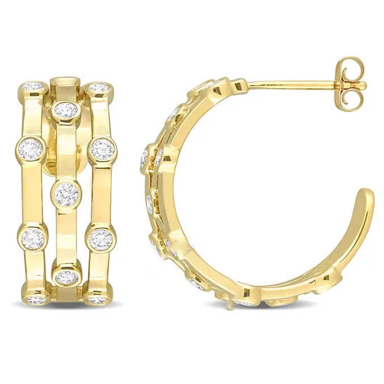 JMS always Original AMOUR 1 CT TDW Diamond Triple Row Open Hoop Earrings In 10K Yellow Gold Earrings JMS always Original AMOUR 1 CT TDW Diamond Triple Row Open Hoop Earrings In 10K Yellow Gold Earrings