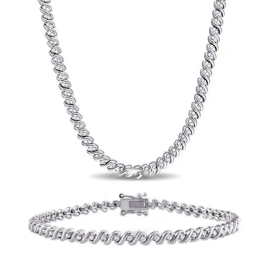 JMS always Original AMOUR 2piece Set Of 1 12 CT TDW Diamond Slink Tennis Necklace and Bracelet In Sterling Silver Necklaces JMS always Original AMOUR 2piece Set Of 1 12 CT TDW Diamond Slink Tennis Necklace and Bracelet In Sterling Silver Necklaces