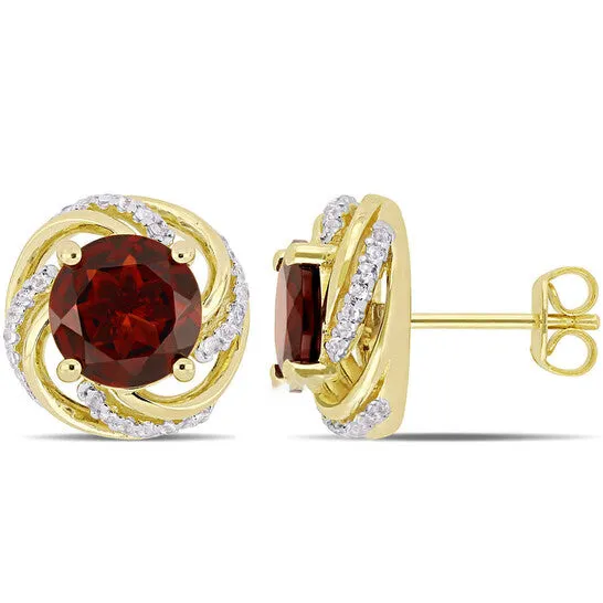 JMS always Original AMOUR 4 13 CT TGW Garnet and White Topaz Swirl Stud Earrings In Yellow Plated Sterling Silver Earrings JMS always Original AMOUR 4 13 CT TGW Garnet and White Topaz Swirl Stud Earrings In Yellow Plated Sterling Silver Earrings