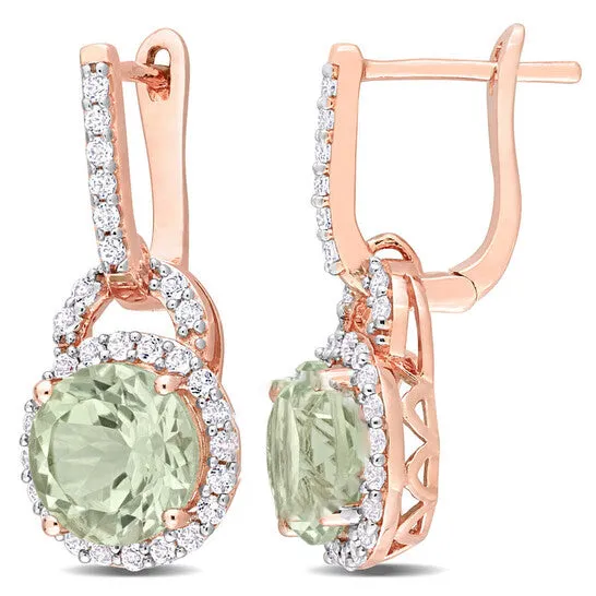 JMS always Original AMOUR 4 38CT TGW Green Quartz and White Topaz Halo Charm Earrings In Rose Plated Sterling Silver Earrings JMS always Original AMOUR 4 38CT TGW Green Quartz and White Topaz Halo Charm Earrings In Rose Plated Sterling Silver Earrings