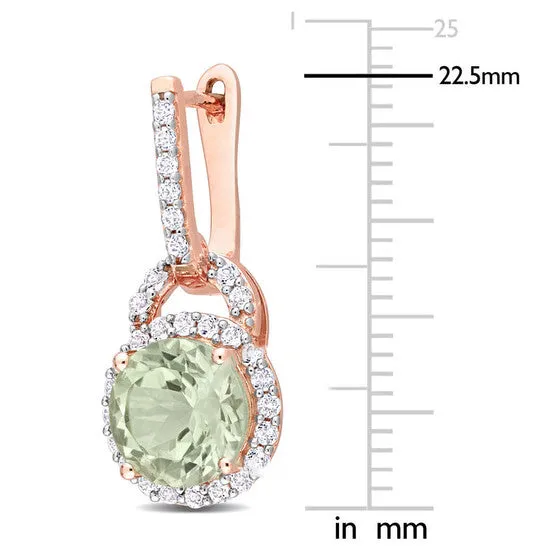 JMS always Original AMOUR 4 38CT TGW Green Quartz and White Topaz Halo Charm Earrings In Rose Plated Sterling Silver Earrings JMS always Original AMOUR 4 38CT TGW Green Quartz and White Topaz Halo Charm Earrings In Rose Plated Sterling Silver Earrings