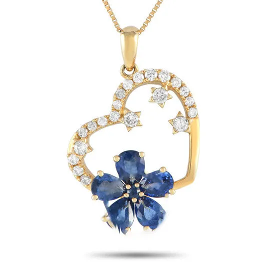 JMS always Original LB Exclusive 14K Yellow Gold 020ct Diamond and Sapphire Heart and Flower Pendant Necklace PH4 10098YSA Necklaces JMS always Original LB Exclusive 14K Yellow Gold 020ct Diamond and Sapphire Heart and Flower Pendant Necklace PH4 10098YSA Necklaces