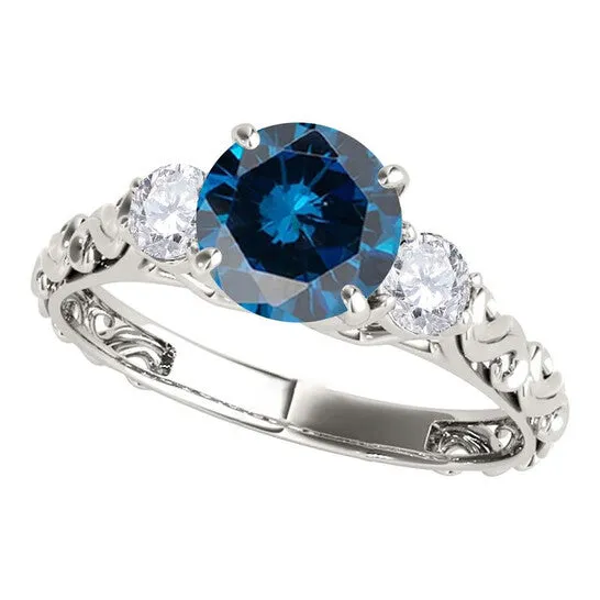 JMS always Original Maulijewels 18K Solid White Gold 105 Carat Blue White Diamond Three Stone Engagement Ring For Women Rings JMS always Original Maulijewels 18K Solid White Gold 105 Carat Blue White Diamond Three Stone Engagement Ring For Women Rings