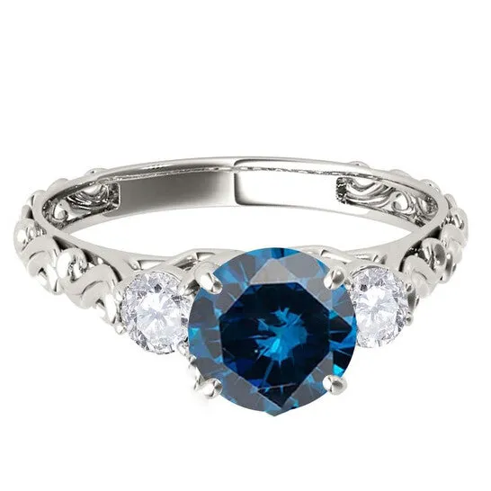 JMS always Original Maulijewels 18K Solid White Gold 105 Carat Blue White Diamond Three Stone Engagement Ring For Women Rings JMS always Original Maulijewels 18K Solid White Gold 105 Carat Blue White Diamond Three Stone Engagement Ring For Women Rings