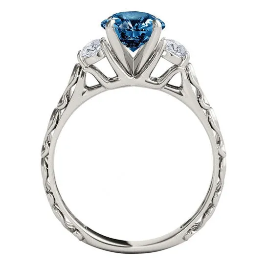 JMS always Original Maulijewels 18K Solid White Gold 105 Carat Blue White Diamond Three Stone Engagement Ring For Women Rings JMS always Original Maulijewels 18K Solid White Gold 105 Carat Blue White Diamond Three Stone Engagement Ring For Women Rings