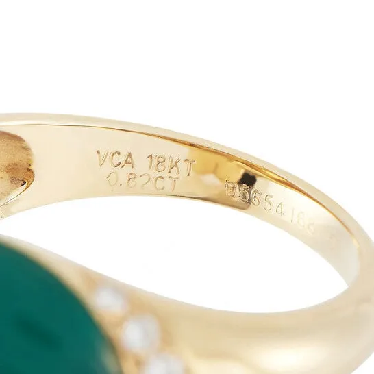 JMS always Original PreOwned Van Cleef Arpels 18K Yellow Gold 082 ct Diamond Coral and Chrysoprase Flower Ring Rings JMS always Original PreOwned Van Cleef Arpels 18K Yellow Gold 082 ct Diamond Coral and Chrysoprase Flower Ring Rings