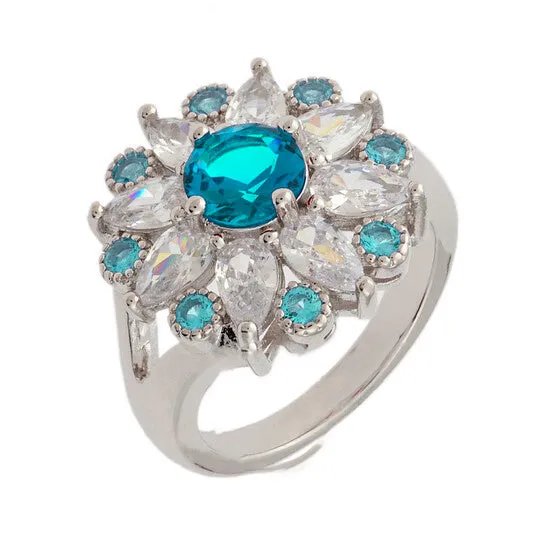 JMS always Rings Original Bertha Juliet Collection Womens 18k WG Plated Light Blue Floral Statement Fashion Ring JMS always Rings Original Bertha Juliet Collection Womens 18k WG Plated Light Blue Floral Statement Fashion Ring