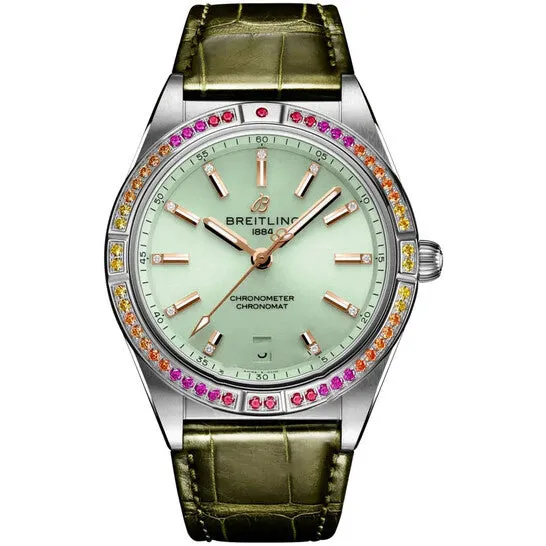JMS always Watches Original Breitling Chronomat Automatic Diamond Crystal Green Dial Ladies Watch a10380611L1p1 JMS always Watches Original Breitling Chronomat Automatic Diamond Crystal Green Dial Ladies Watch a10380611L1p1