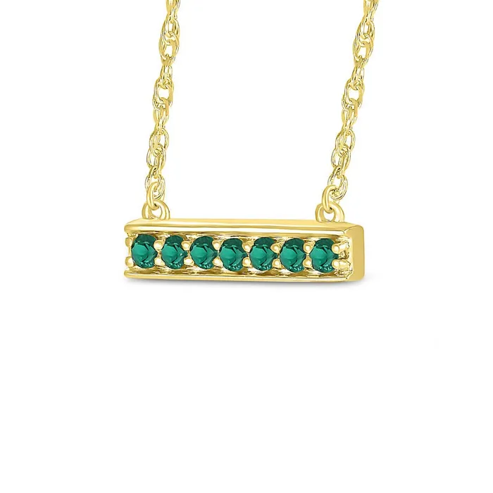 LabCreated Emerald Seven Stone Border Bar Necklace in Sterling Silver with 14K Gold Plate Goldia Necklaces LabCreated Emerald Seven Stone Border Bar Necklace in Sterling Silver with 14K Gold Plate Goldia Necklaces