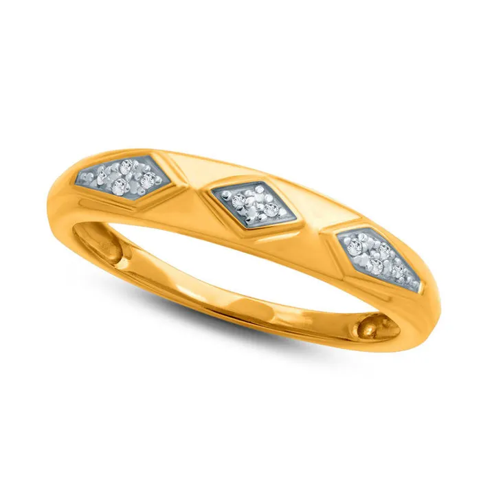 Ladies Natural Diamond Accent Retro Geometric Wedding Band in Solid 10K Yellow Gold Goldia Rings Ladies Natural Diamond Accent Retro Geometric Wedding Band in Solid 10K Yellow Gold Goldia Rings