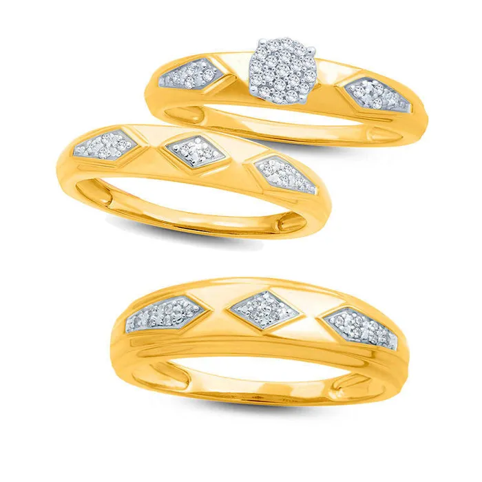 Ladies Natural Diamond Accent Retro Geometric Wedding Band in Solid 10K Yellow Gold Goldia Rings Ladies Natural Diamond Accent Retro Geometric Wedding Band in Solid 10K Yellow Gold Goldia Rings