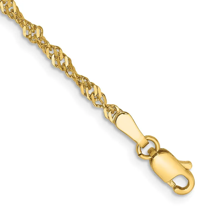 MDS Bracelets 14K Yellow Gold 8 inch 2mm Singapore with Lobster Clasp Chain Bracelet MDS Bracelets 14K Yellow Gold 8 inch 2mm Singapore with Lobster Clasp Chain Bracelet