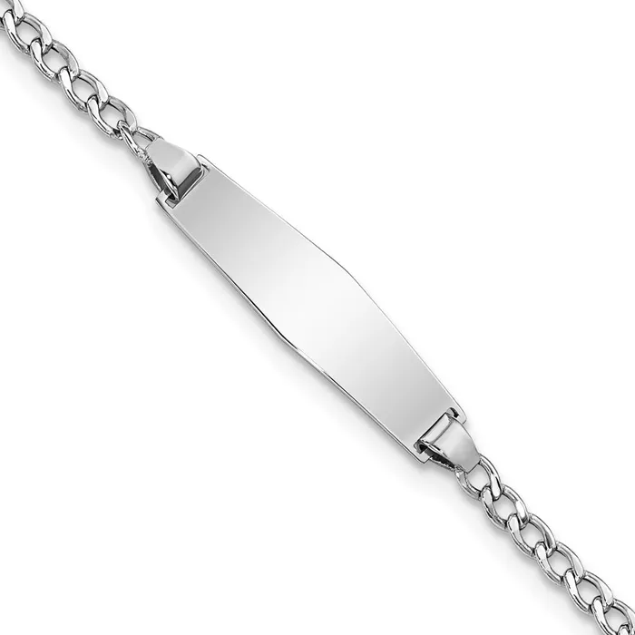 MDS Bracelets Solid 14K White Gold Semisolid Soft Diamond Shape Cuban ID Bracelet