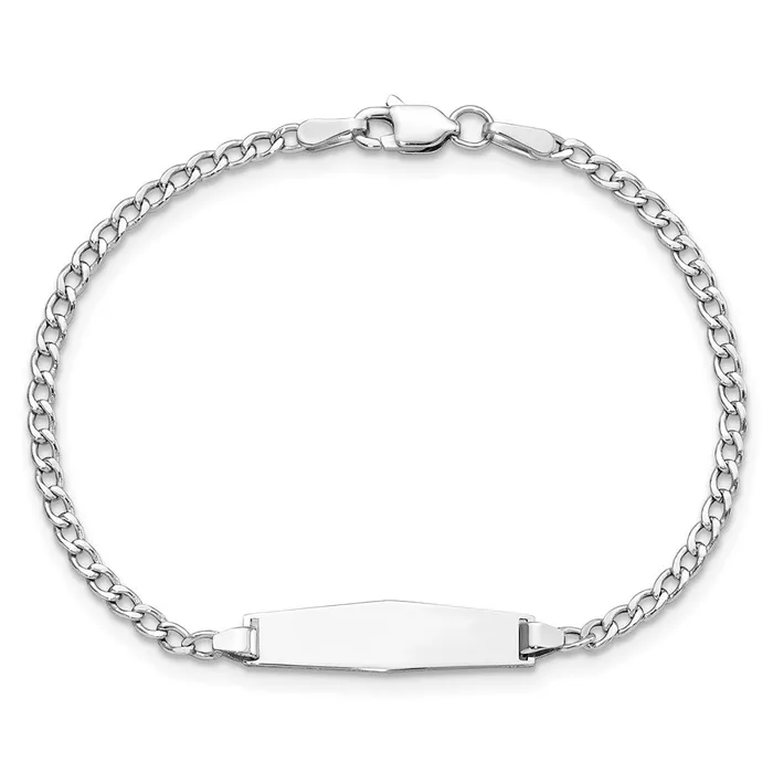 MDS Bracelets Solid 14K White Gold Semisolid Soft Diamond Shape Cuban ID Bracelet MDS Bracelets Solid 14K White Gold Semisolid Soft Diamond Shape Cuban ID Bracelet