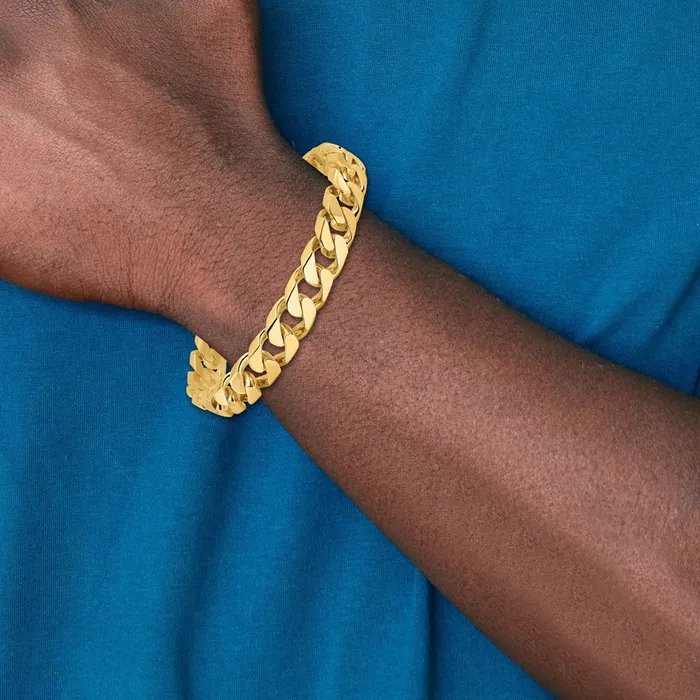 MDS Bracelets Solid 14K Yellow Gold 8 inch 106mm Hand Polished Flat Beveled Curb Link with Box Catch Clasp Bracelet MDS Bracelets Solid 14K Yellow Gold 8 inch 106mm Hand Polished Flat Beveled Curb Link with Box Catch Clasp Bracelet
