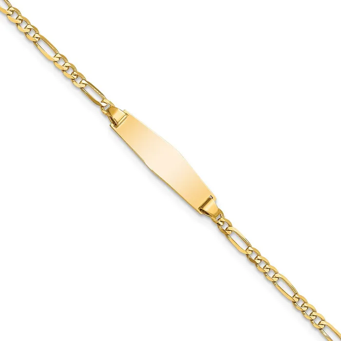 MDS Bracelets Solid 14K Yellow Gold Soft Diamond Shape Figaro ID Bracelet