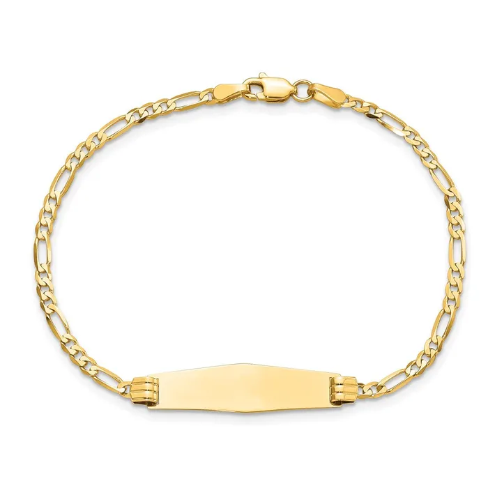 MDS Bracelets Solid 14K Yellow Gold Soft Diamond Shape Figaro ID Bracelet MDS Bracelets Solid 14K Yellow Gold Soft Diamond Shape Figaro ID Bracelet