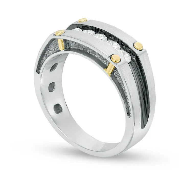 Mens 050 CT TW Natural Diamond Five Stone Brushed Wedding Band in Solid 10K TwoTone Gold Goldia Rings Mens 050 CT TW Natural Diamond Five Stone Brushed Wedding Band in Solid 10K TwoTone Gold Goldia Rings