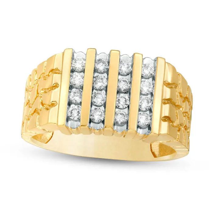 Mens 050 CT TW Natural Diamond Four Row Nugget Ring in Solid 10K Yellow Gold Goldia Rings Mens 050 CT TW Natural Diamond Four Row Nugget Ring in Solid 10K Yellow Gold Goldia Rings