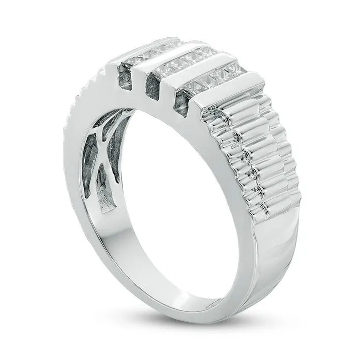 Mens 050 CT TW Square Natural Diamond Vertical Three Row Stepped Shank Ring in Solid 14K White Gold Goldia Rings Mens 050 CT TW Square Natural Diamond Vertical Three Row Stepped Shank Ring in Solid 14K White Gold Goldia Rings